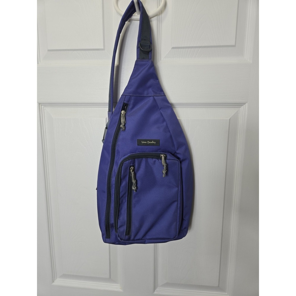 Vera Bradley Lighten Up Sling Backpack in Purple 4 Zipped Pockets